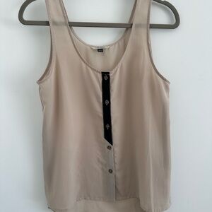 Volcom Beige Tank Top with Black Button Placket